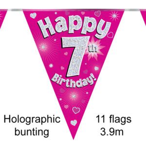 Party Bunting Happy 6th Birthday Pink Holographic 11 flags 3.9m