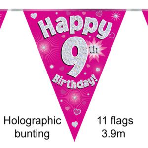 Party Bunting Happy 8th Birthday Pink Holographic 11 flags 3.9m