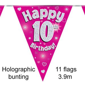 Party Bunting Happy 9th Birthday Pink Holographic 11 flags 3.9m