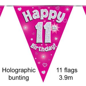 Party Bunting Happy 10th Birthday Pink Holographic 11 flags 3.9m