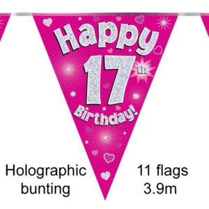 Party Bunting Happy 16th Birthday Pink Holographic 11 flags 3.9m