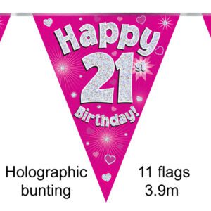 Party Bunting Happy 18th Birthday Pink Holographic 11 flags 3.9m