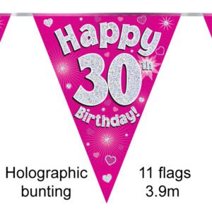 Party Bunting Happy 21st Birthday Pink Holographic 11 flags 3.9m