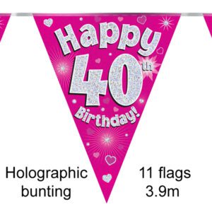 Party Bunting Happy 30th Birthday Pink Holographic 11 flags 3.9m