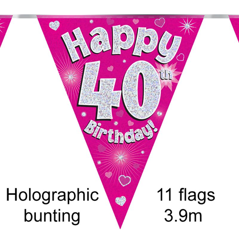 Party Bunting Happy 30th Birthday Pink Holographic 11 flags 3.9m