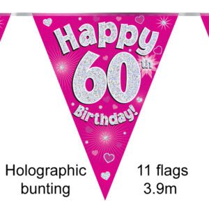 Party Bunting Happy 50th Birthday Pink Holographic 11 flags 3.9m