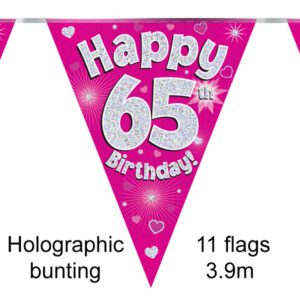 Party Bunting Happy 60th Birthday Pink Holographic 11 flags 3.9m