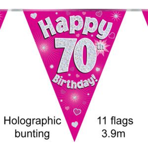 Party Bunting Happy 65th Birthday Pink Holographic 11 flags 3.9m