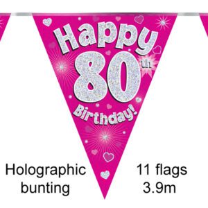 Party Bunting Happy 70th Birthday Pink Holographic 11 flags 3.9m