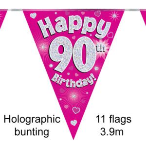Party Bunting Happy 80th Birthday Pink Holographic 11 flags 3.9m