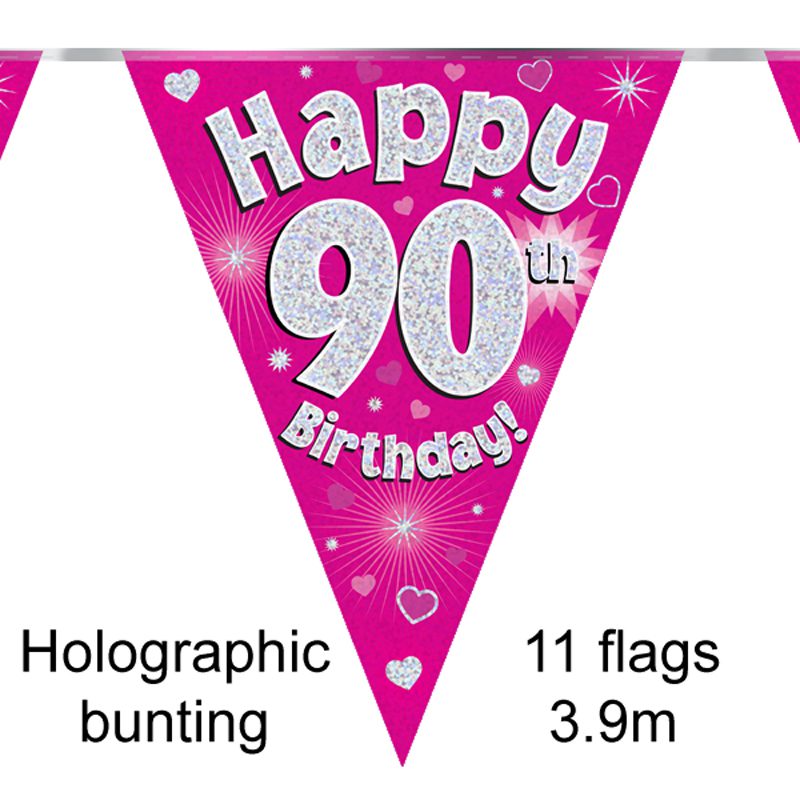 Party Bunting Happy 80th Birthday Pink Holographic 11 flags 3.9m
