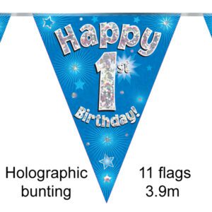 Party Bunting Happy Birthday Blue Holographic 11 flags 3.9m