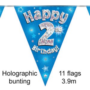 Party Bunting Happy 1st Birthday Blue Holographic 11 flags 3.9m