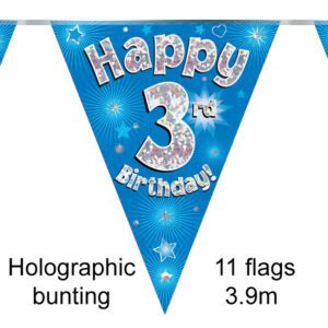 Party Bunting Happy 2nd Birthday Blue Holographic 11 flags 3.9m