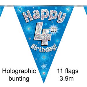 Party Bunting Happy 3rd Birthday Blue Holographic 11 flags 3.9m