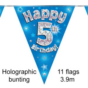 Party Bunting Happy 4th Birthday Blue Holographic 11 flags 3.9m