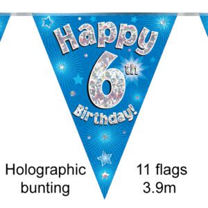Party Bunting Happy 5th Birthday Blue Holographic 11 flags 3.9m