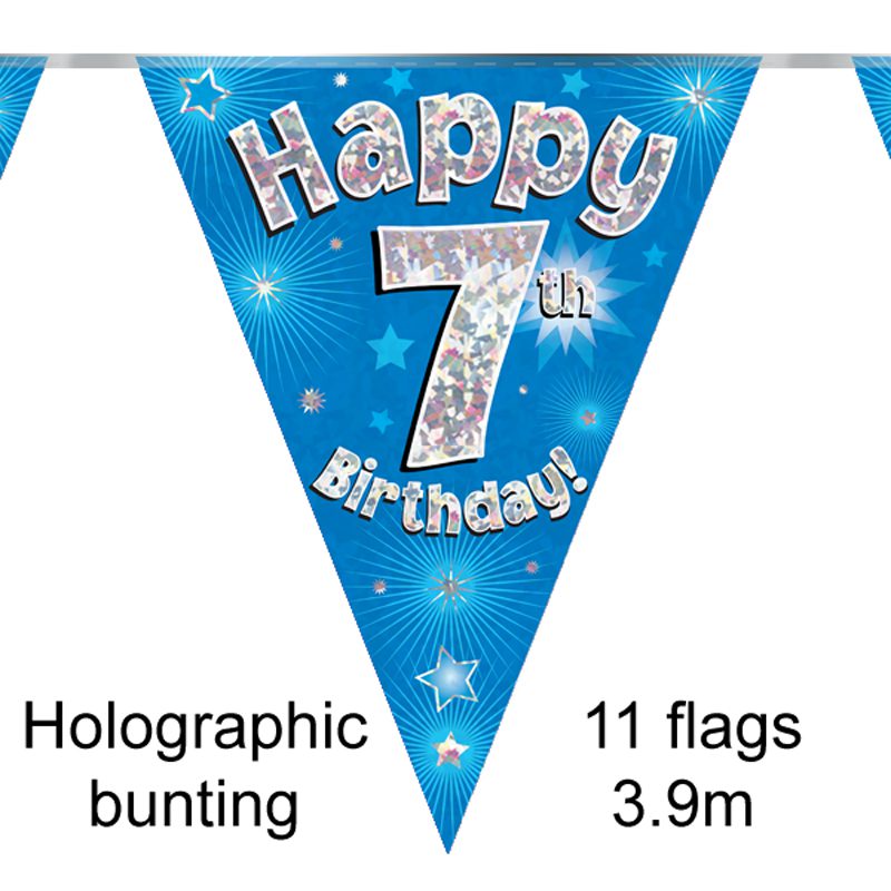Party Bunting Happy 6th Birthday Blue Holographic 11 flags 3.9m