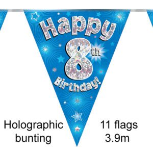 Party Bunting Happy 7th Birthday Blue Holographic 11 flags 3.9m