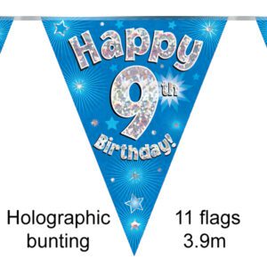 Party Bunting Happy 8th Birthday Blue Holographic 11 flags 3.9m