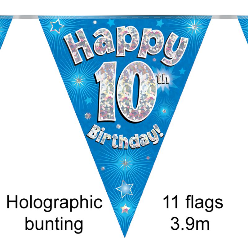 Party Bunting Happy 9th Birthday Blue Holographic 11 flags 3.9m