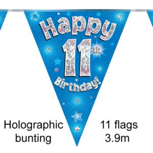 Party Bunting Happy 10th Birthday Blue Holographic 11 flags 3.9m
