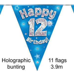 Party Bunting Happy 11th Birthday Blue Holographic 11 flags 3.9m