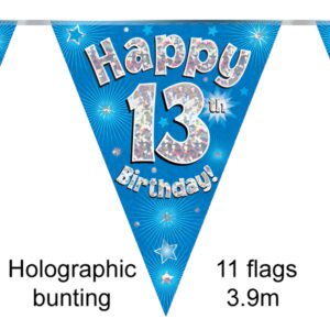 Party Bunting Happy 12th Birthday Blue Holographic 11 flags 3.9m
