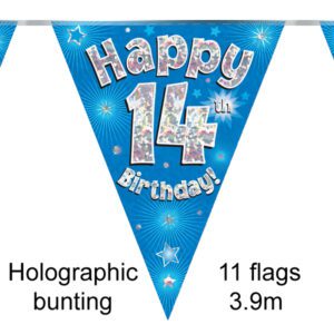 Party Bunting Happy 13th Birthday Blue Holographic 11 flags 3.9m