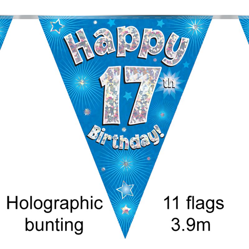 Party Bunting Happy 16th Birthday Blue Holographic 11 flags 3.9m