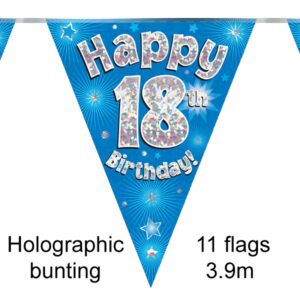 Party Bunting Happy 17th Birthday Blue Holographic 11 flags 3.9m