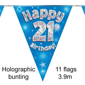 Party Bunting Happy 18th Birthday Blue Holographic 11 flags 3.9m
