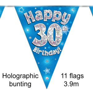 Party Bunting Happy 21st Birthday Blue Holographic 11 flags 3.9m