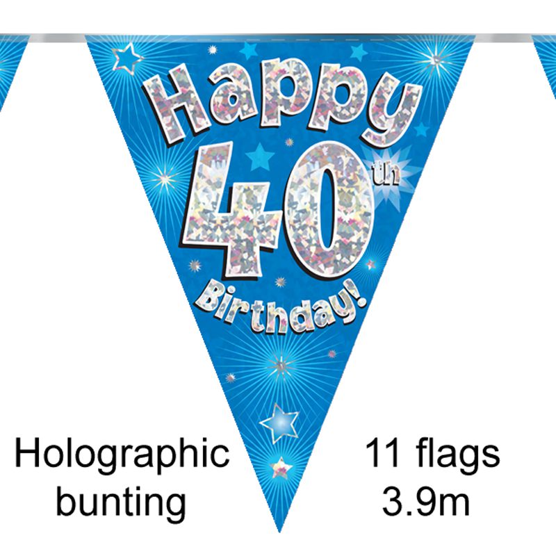 Party Bunting Happy 30th Birthday Blue Holographic 11 flags 3.9m