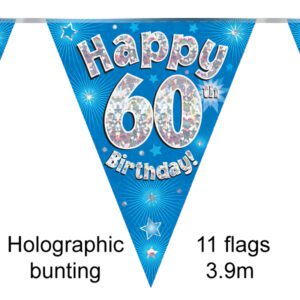 Party Bunting Happy 50th Birthday Blue Holographic 11 flags 3.9m
