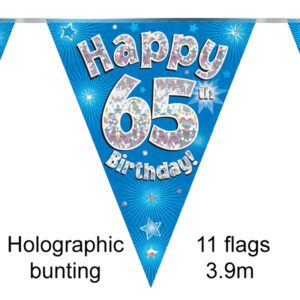 Party Bunting Happy 60th Birthday Blue Holographic 11 flags 3.9m