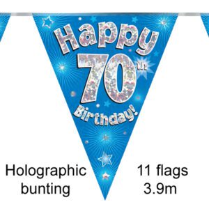 Party Bunting Happy 65th Birthday Blue Holographic 11 flags 3.9m