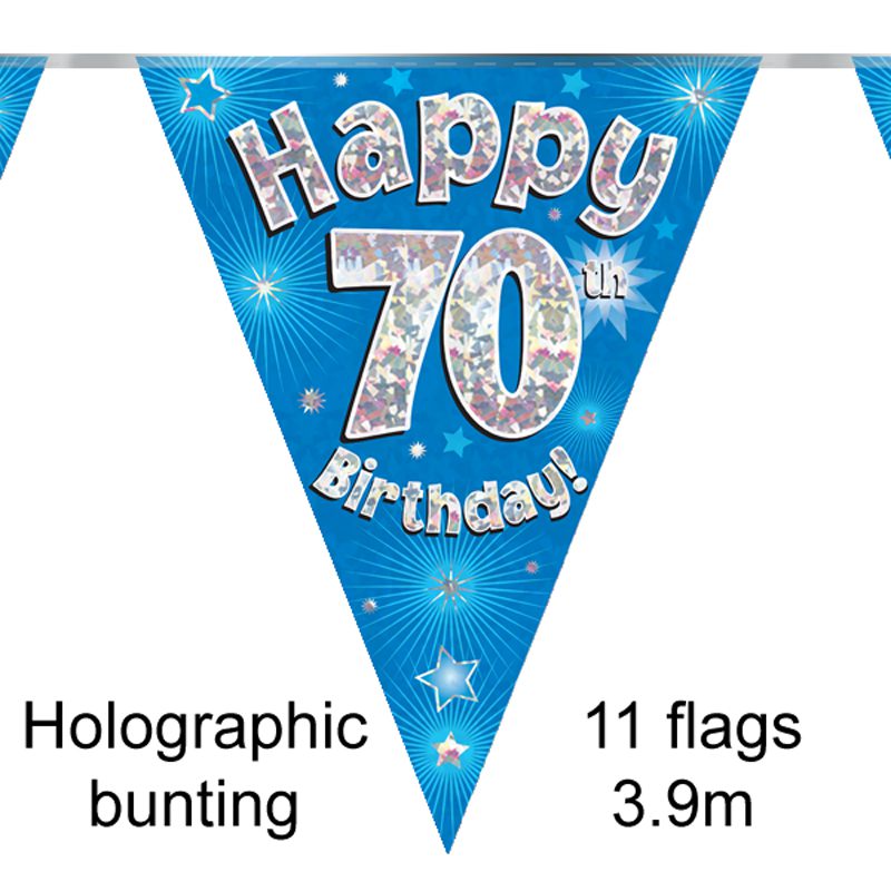 Party Bunting Happy 65th Birthday Blue Holographic 11 flags 3.9m