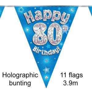 Party Bunting Happy 70th Birthday Blue Holographic 11 flags 3.9m