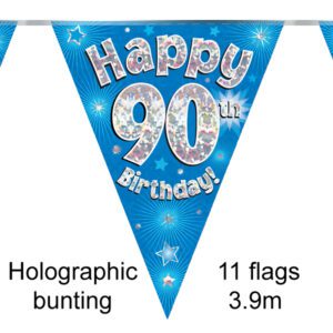 Party Bunting Happy 80th Birthday Blue Holographic 11 flags 3.9m