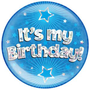 6" Jumbo Badge It's My Birthday Blue Holographic Cracked Ice