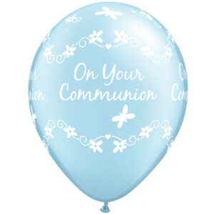 Qualatex 11 inch Pearl Light Blue Communion Butterflies Latex Balloons