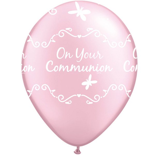 Qualatex 11 inch Pearl Pink Communion Butterflies Latex Balloons