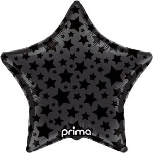 Prima 18 inch Black Shiny & Matte Stars Print Star Foil Balloon