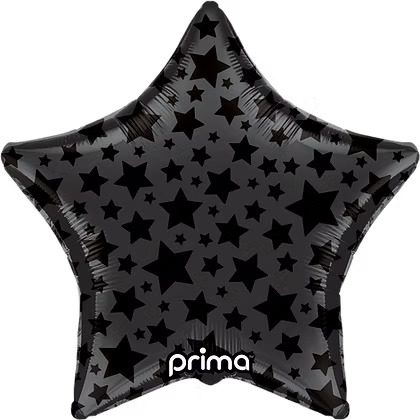 Prima 18 inch Black Shiny & Matte Stars Print Star Foil Balloon