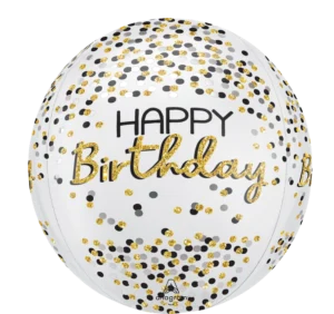 Anagram 16 inch Silver, Black & Gold Birthday Orbz Foil Balloon