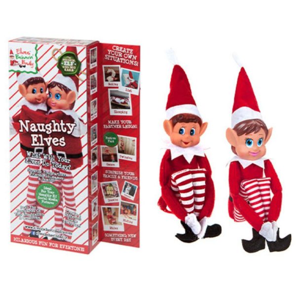 BOY & GIRL 12 inch Red Clothes Long Leg Soft Body Vinyl Face Elf with Hat (2pk)