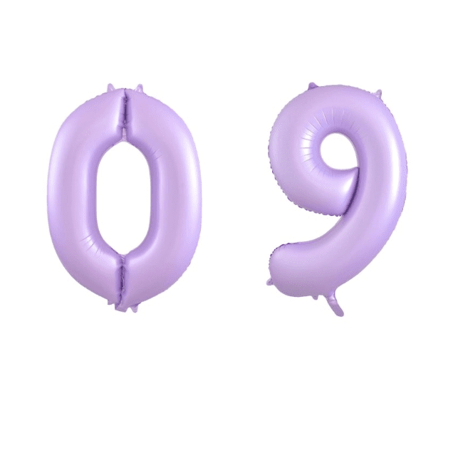 Alpen Decrotex 34" Matte Pastel Lilac Number Balloon Set – 0 to 9 (10-Pack)