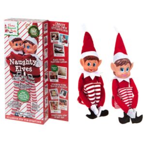 BOY & GIRL 12 inch Red Clothes Long Leg Soft Body Vinyl Face Elf with Hat (2pk)