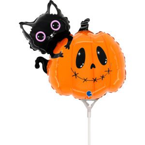 Grabo 14 inch Cat & The Pumpkin Mini Foil Balloon
